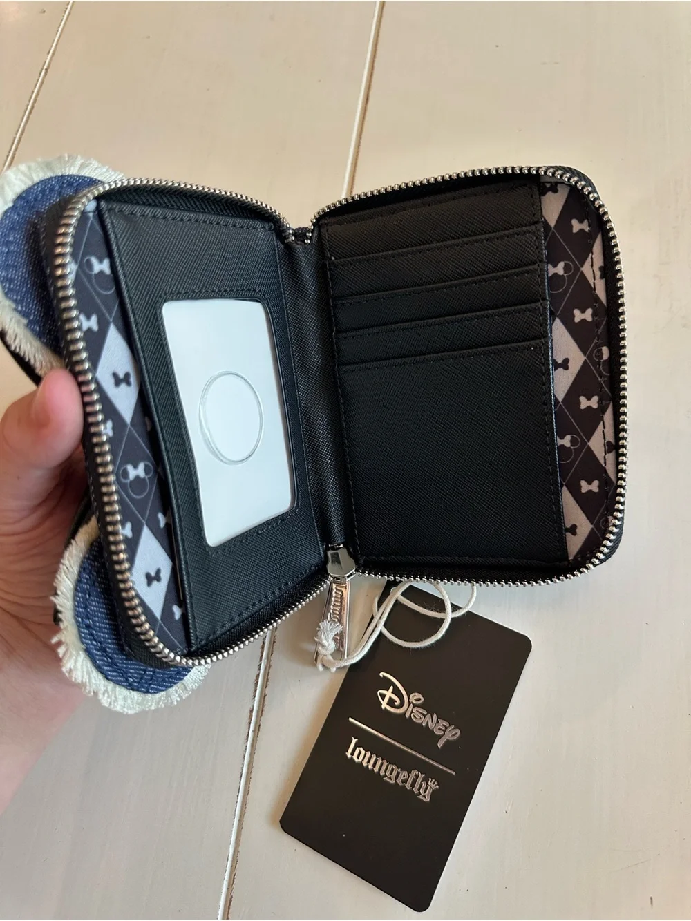 Loungefly Denim Quilted Minnie Wallet with Black Bow